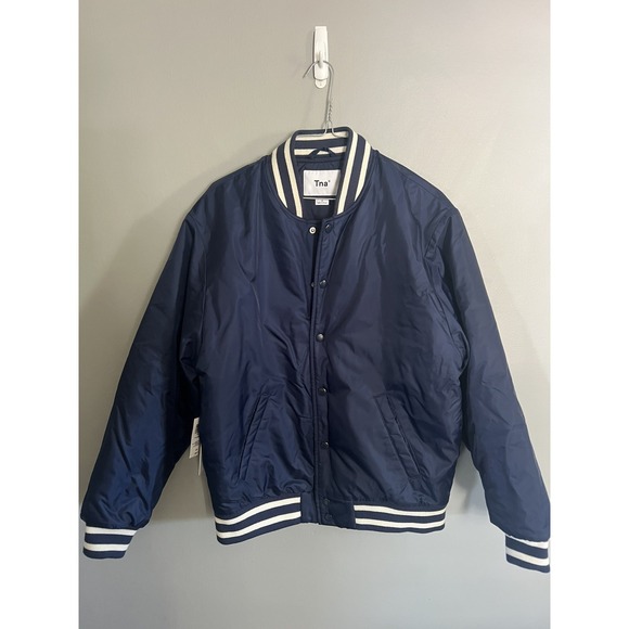 Tna Aritzia Jackets & Blazers - New Tna Aritzia Stadium Bomber Jacket in Navy /Whisper White - Women's Small